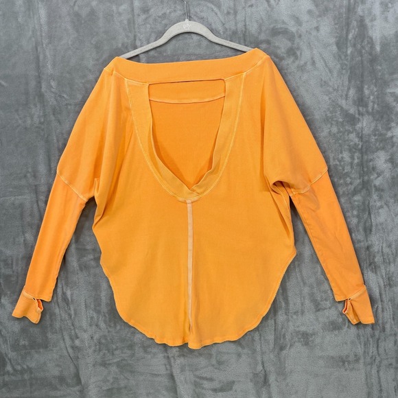 Free People FP Movement Simply Layer Shirt Small Orange Ribbed L/S Oversized - Picture 3 of 8